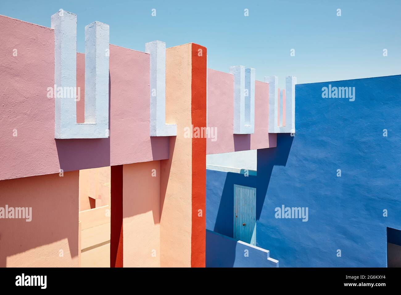 Geometric colored building design. The red wall, La manzanera. Calpe, Spain Stock Photo