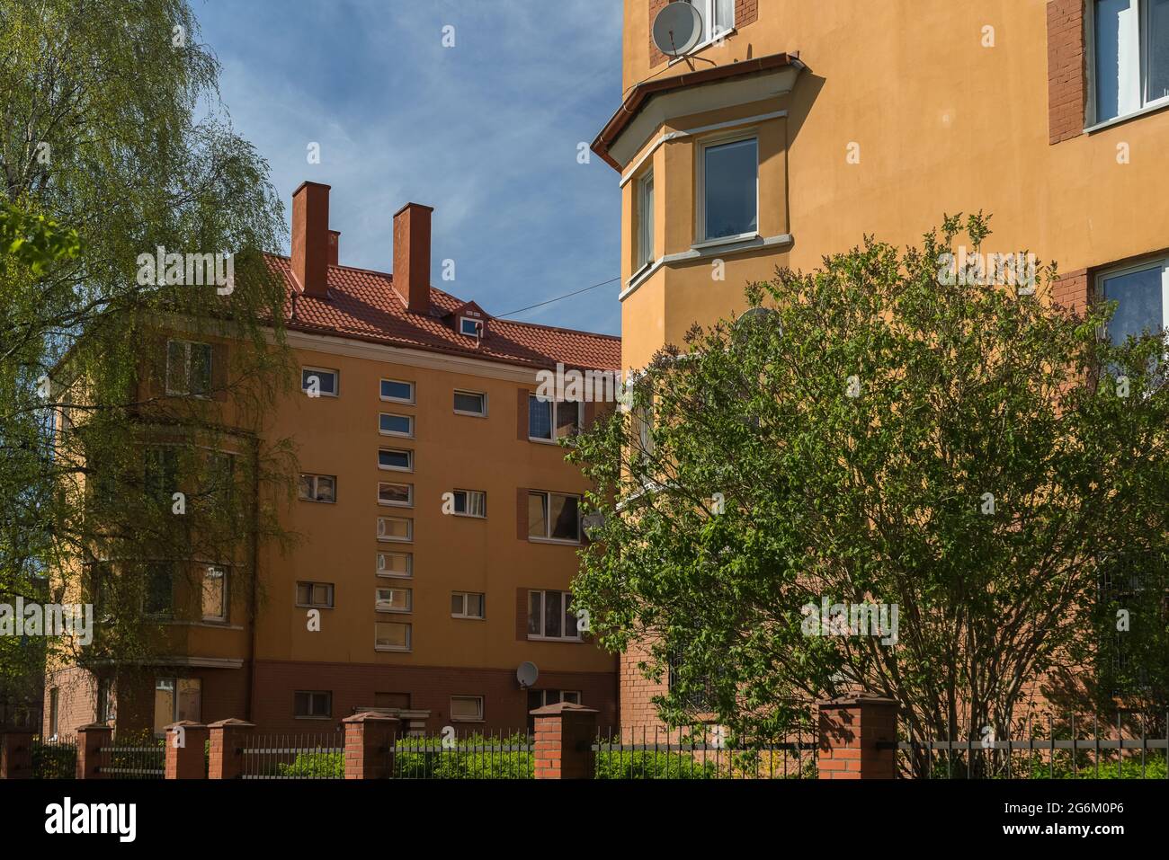 typical apartment buildings in central Kaliningrad at springtime Stock