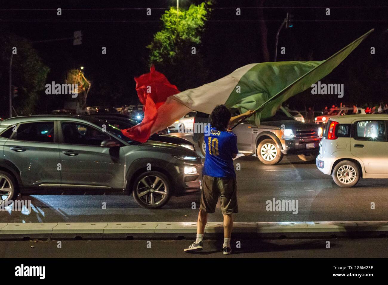 Rome, Italy 06/07/2020: fans celebrate the victory against Spain of the Italian national soccer team and the achievement of the Euro 2020 final. © Andrea Sabbadini Stock Photo