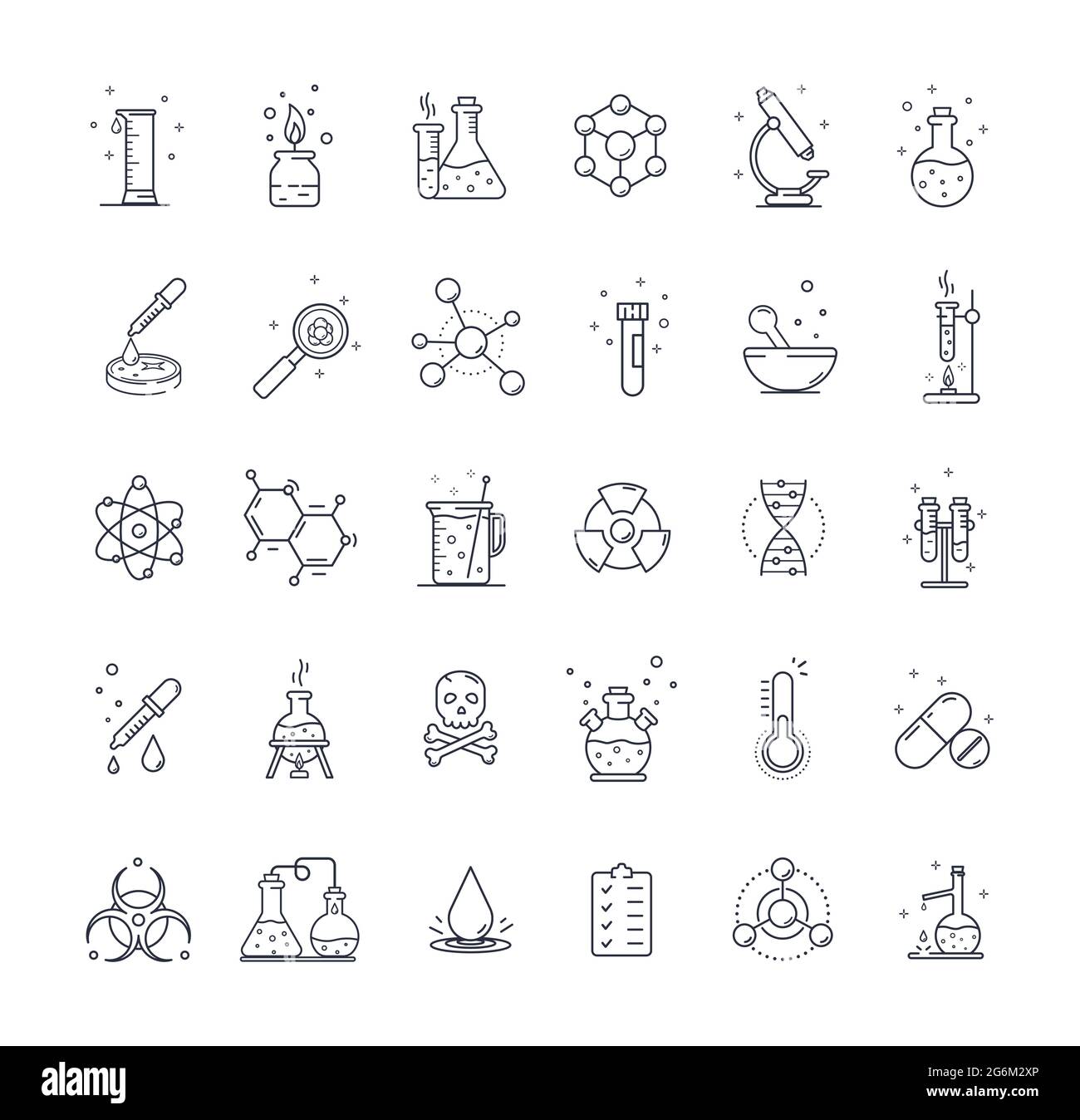 Large set of Chemistry lab and diagrammatic icons showing assorted