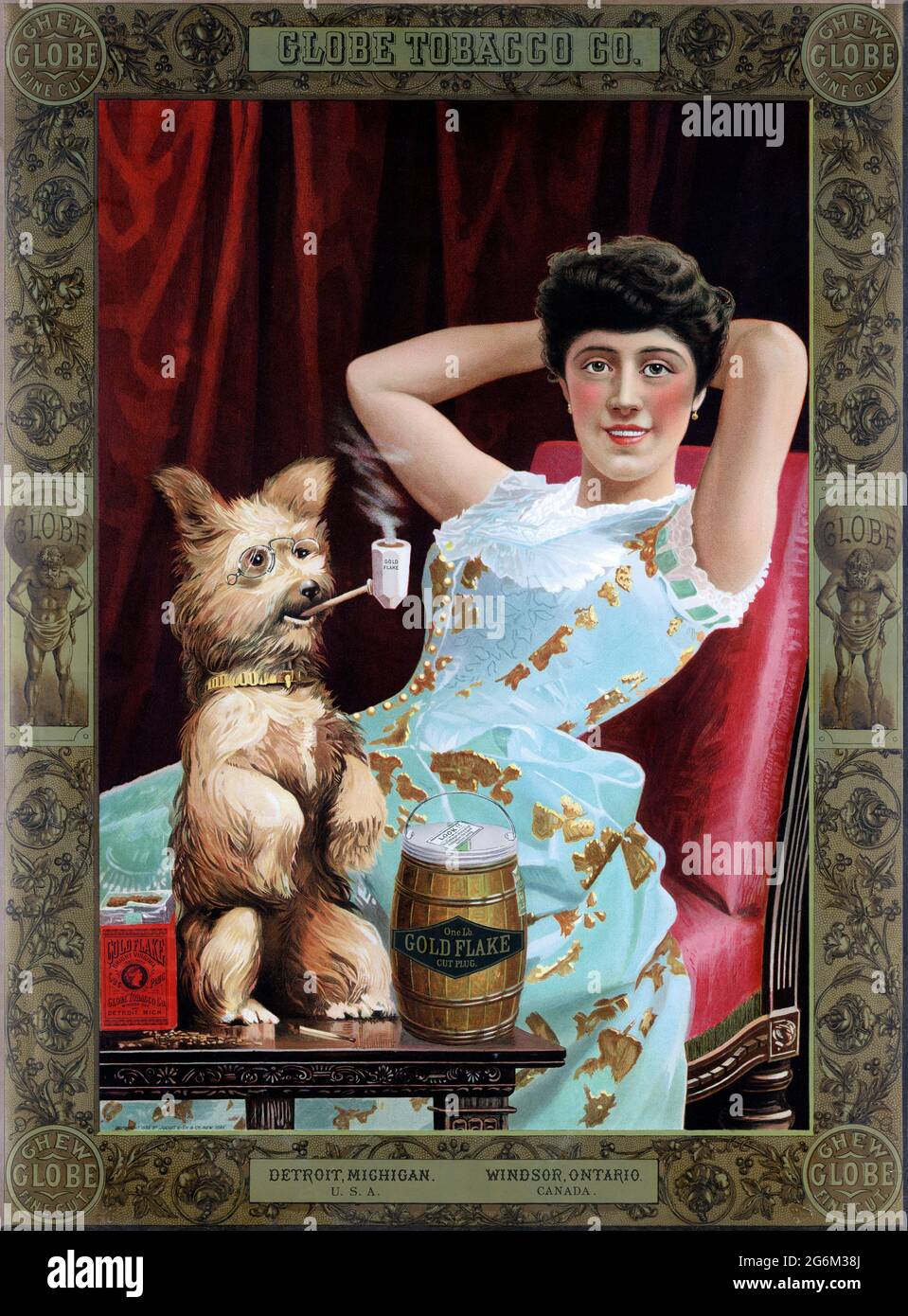 Globe Tobacco Co. Chew Globe Fine Cut. Artist unknown. Restored vintage poster published in 1885 in the USA. Stock Photo