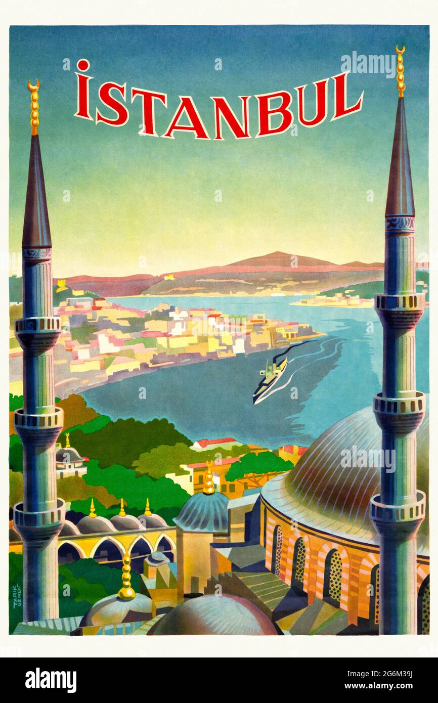 Istanbul Turkey River Turkish Boats Travel Art Advertisement Poster 