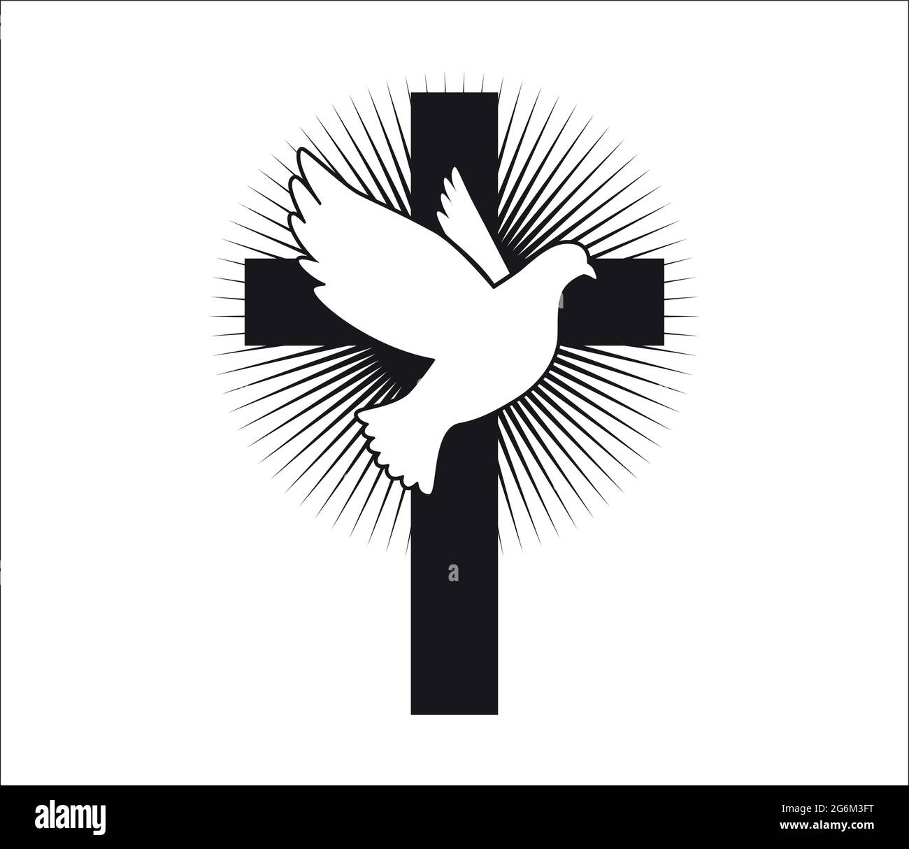 Dove flying with a Symbol of Religion. Cross. Dove Of Peace. Vector illustration. Holy Spirit. Church logo. Stock Vector