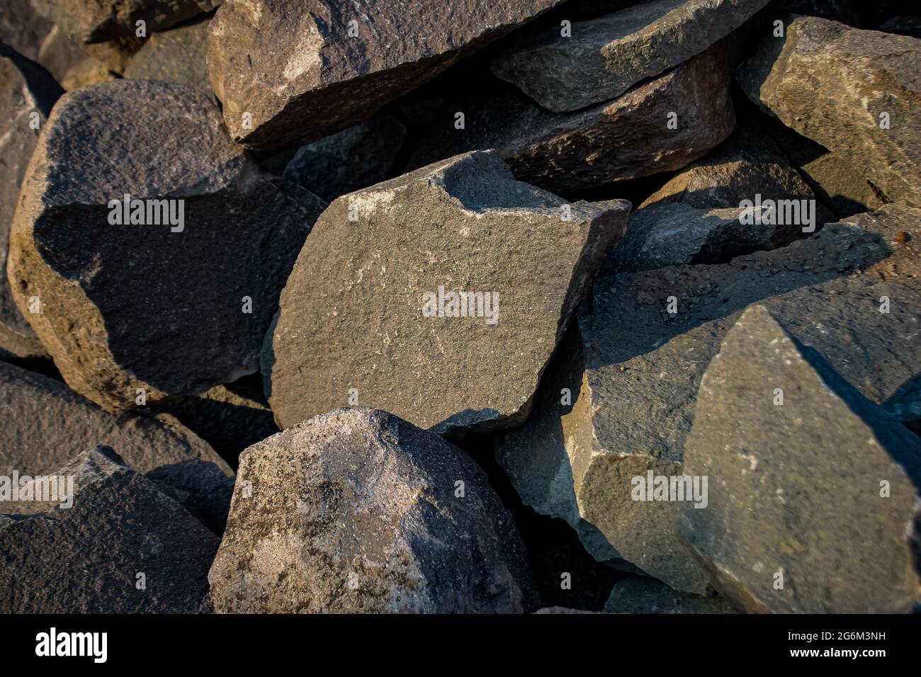 Split stone used to be the basic material for building foundations Stock Photo