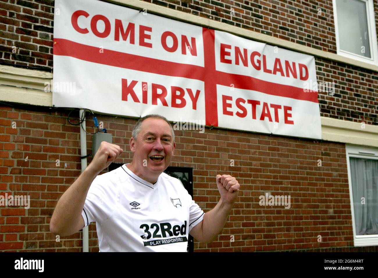 Paul Harpham who came from Nottingham to see the flags on the Kirby Estate in Bermondsey, south London, where residents are showing their support for England ahead of their game against Denmark at Wembley on Wednesday evening in the second semi-final of Euro 2020. Picture date: Wednesday July 7, 2021. Stock Photo