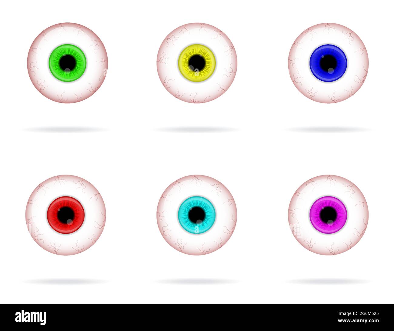 Set of spooky eyes vector illustration. Halloween scary eyeball collection isolated on white background. Decorations for horror parties. Detailed eyeb Stock Vector