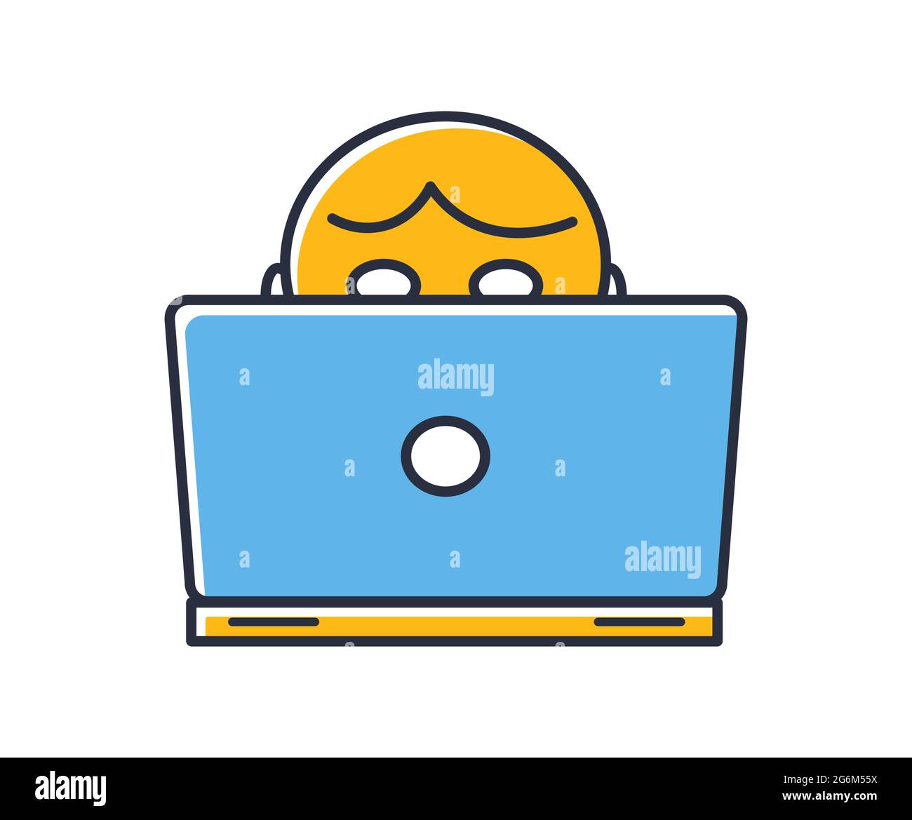 Man sitting at a computer laptop. Design elements color. Can be used for mobile concepts and web applications, social networks. Flat style vector illu Stock Vector