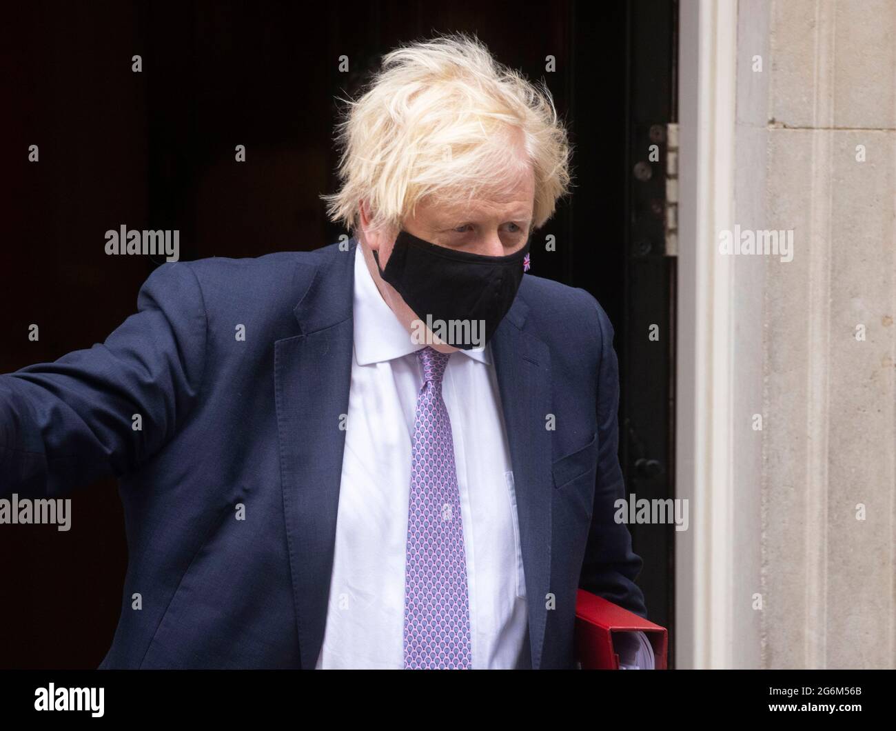 London, UK. 7th July, 2021. Prime Minister, Boris Johnson, leaves Downing Street on his way to The Houses of Parliament for Prime MinisterÕs Questions. He will face Keir Starmer across the despatch box. Credit: Mark Thomas/Alamy Live News Stock Photo