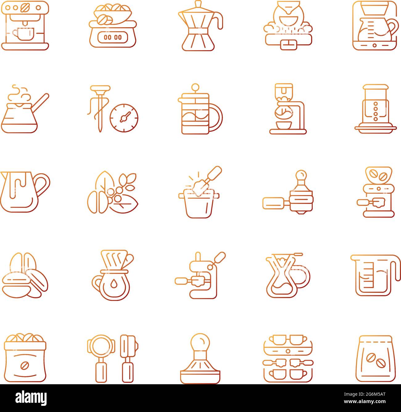 Coffee and barista accessories gradient linear vector icons set Stock Vector