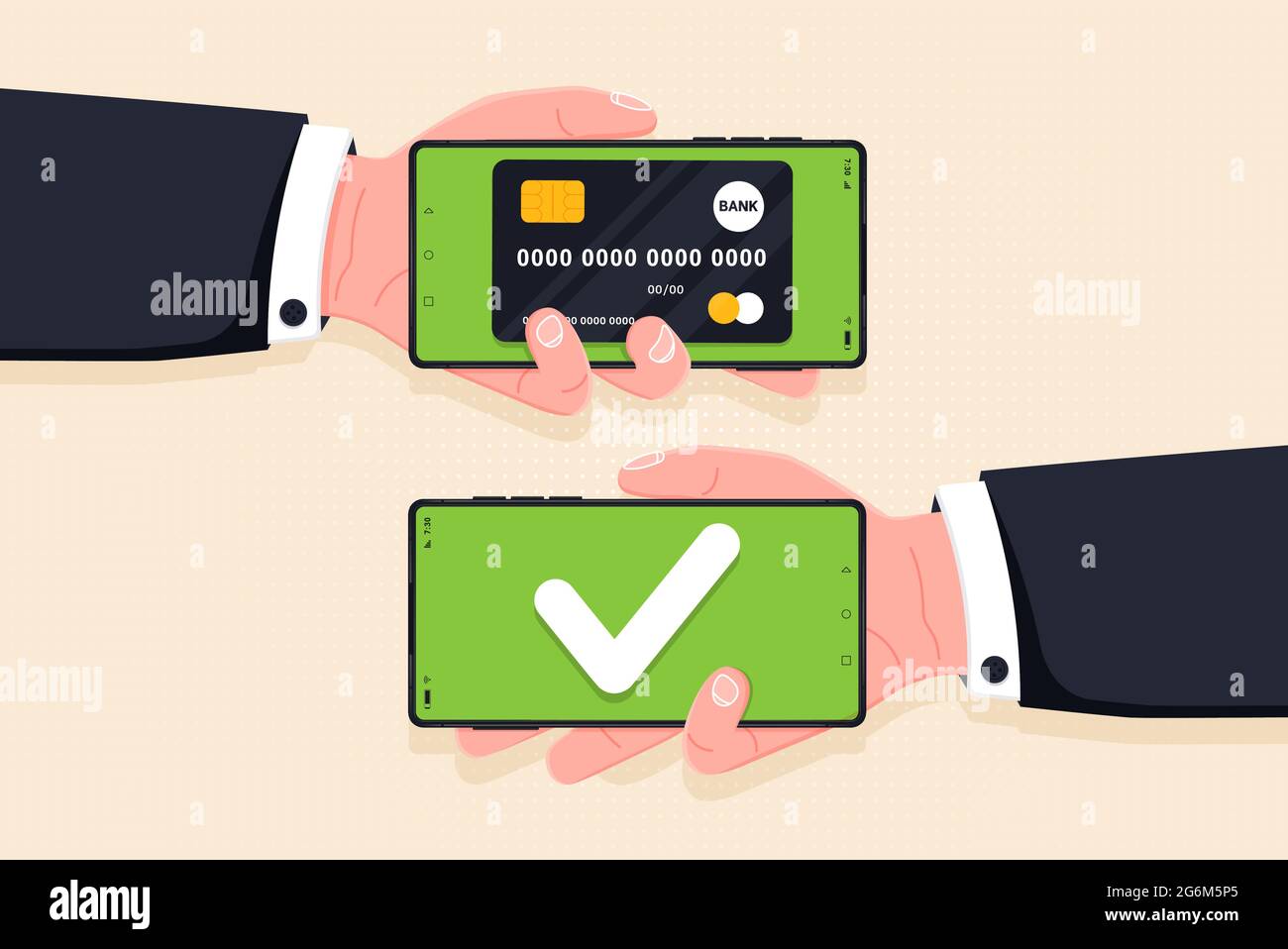 Mobile payment flat concept illustration. The operation is accepted. Modern flat design concept web banners, website, printed materials, infographics. Stock Vector