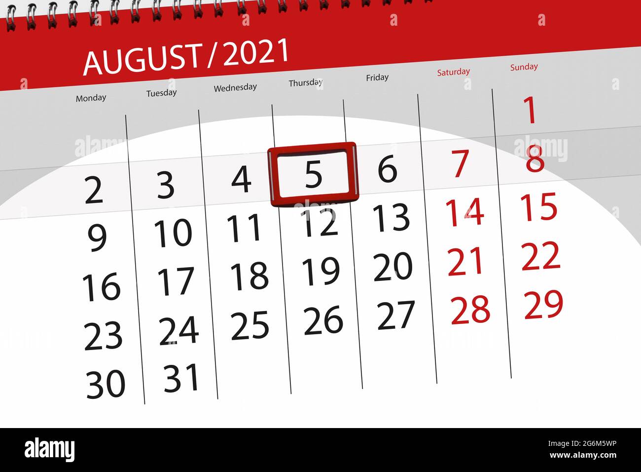 Thursday In August Calendar planner for the month august 2021, deadline day, 5, thursday ...
