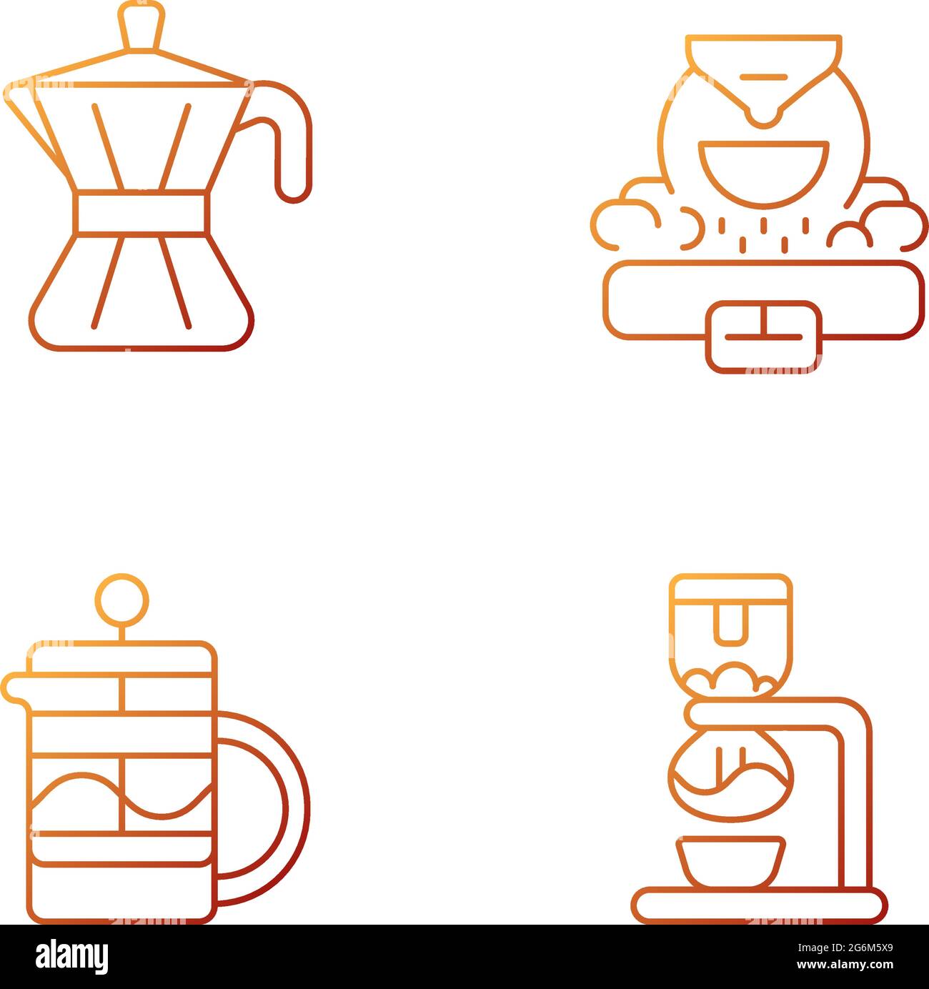 Coffee making appliance gradient linear vector icons set Stock Vector