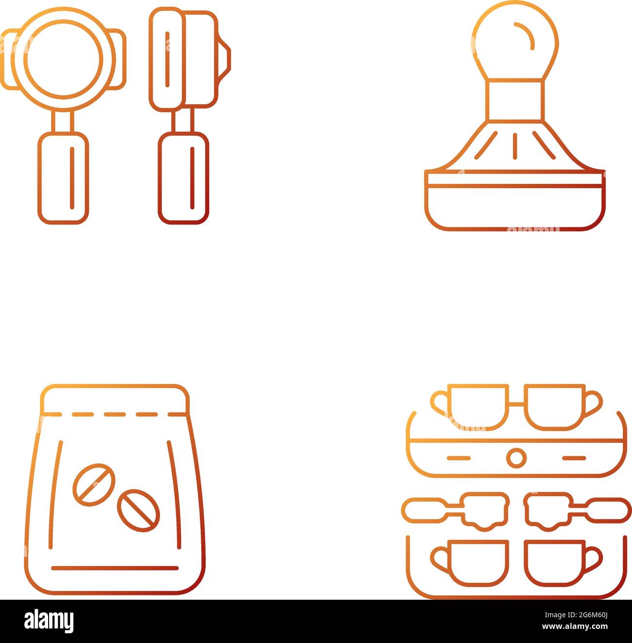 Coffee shop professional tools gradient linear vector icons set Stock Vector