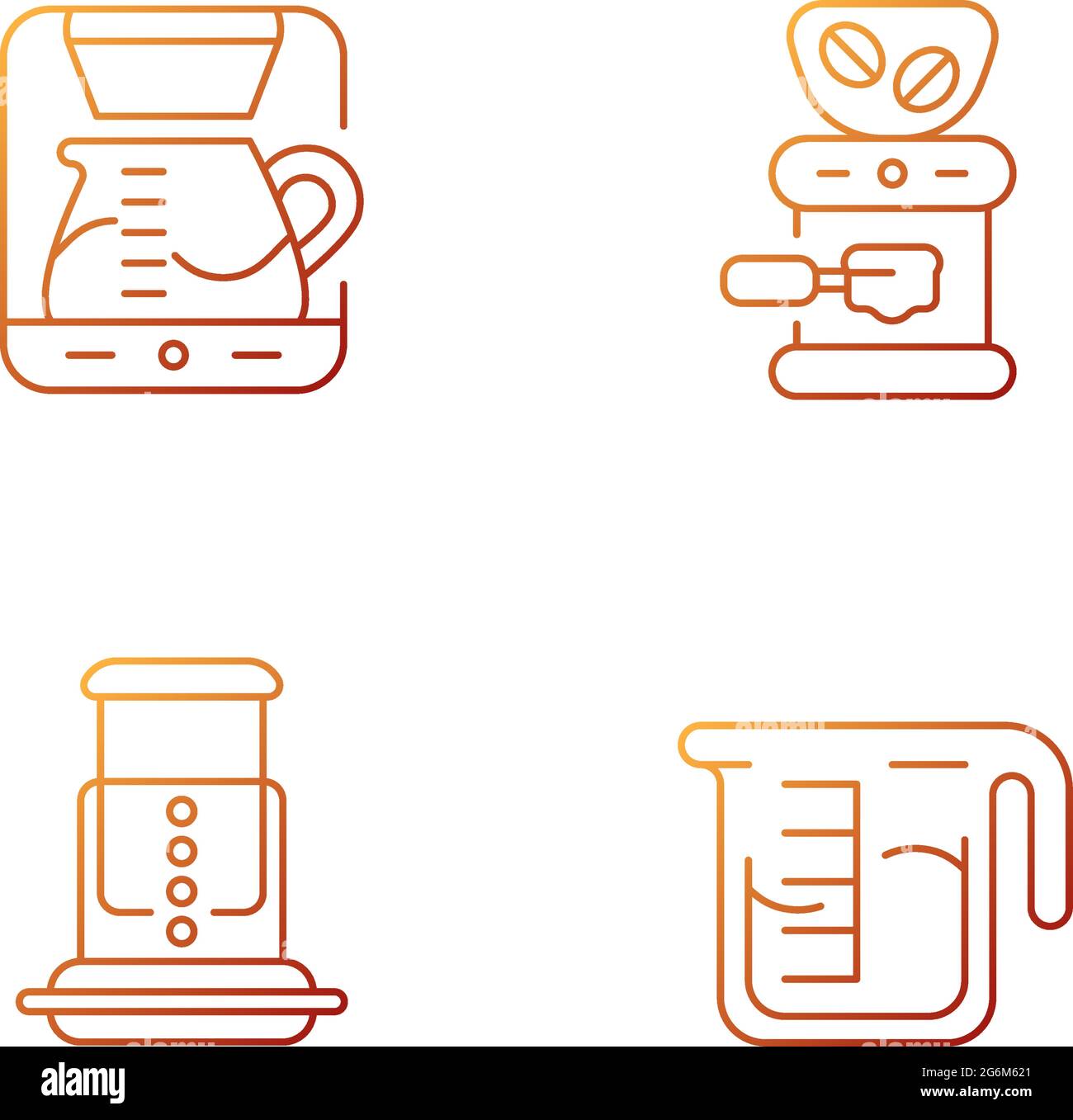 Coffee shop machine gradient linear vector icons set Stock Vector