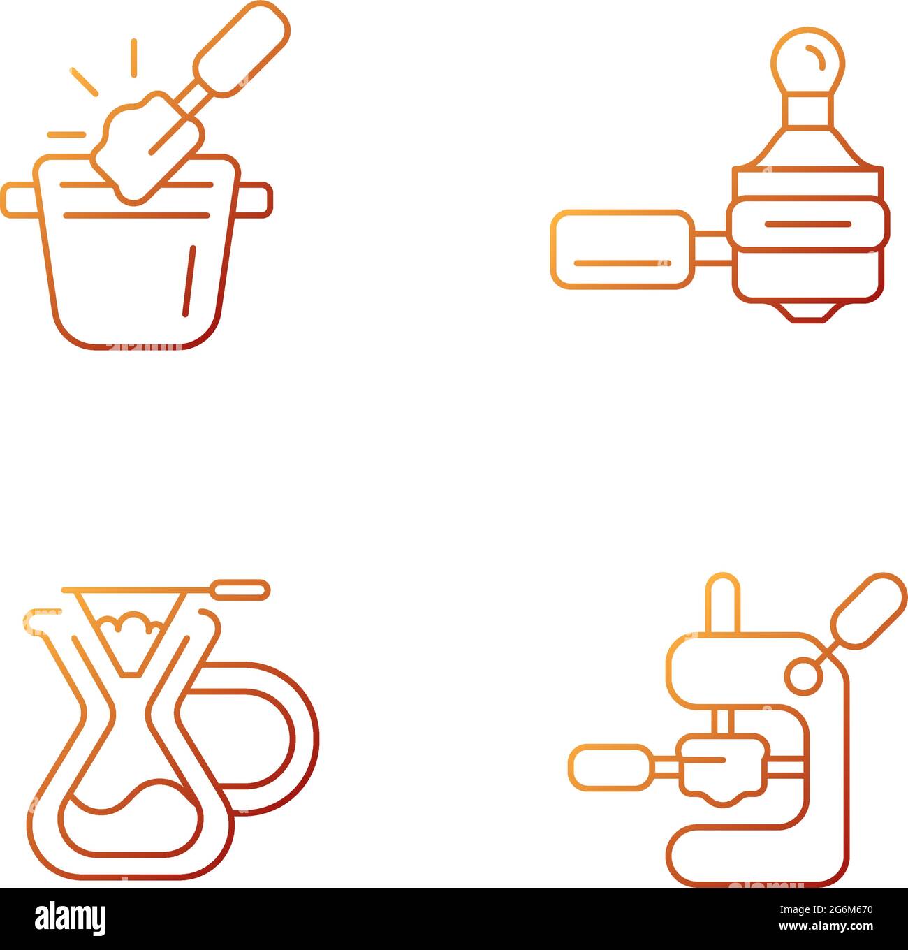 Coffee shop tools gradient linear vector icons set Stock Vector