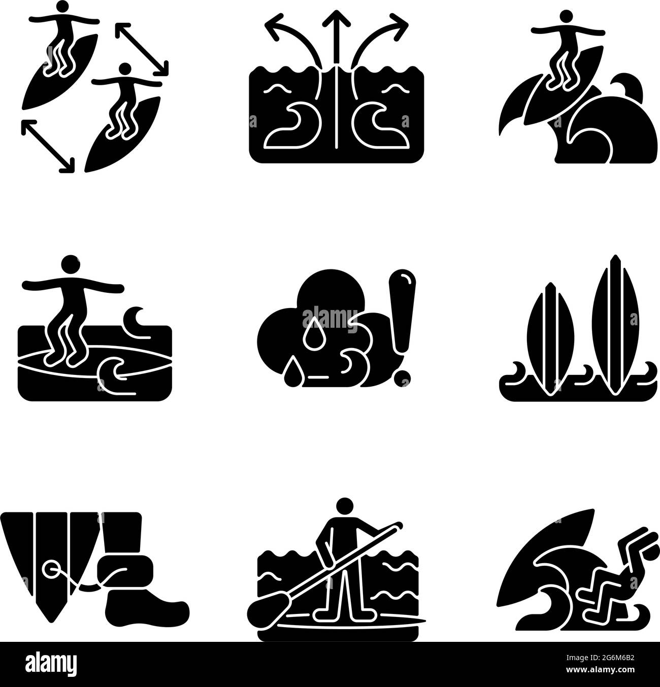 Water activities black glyph icons set on white space Stock Vector ...
