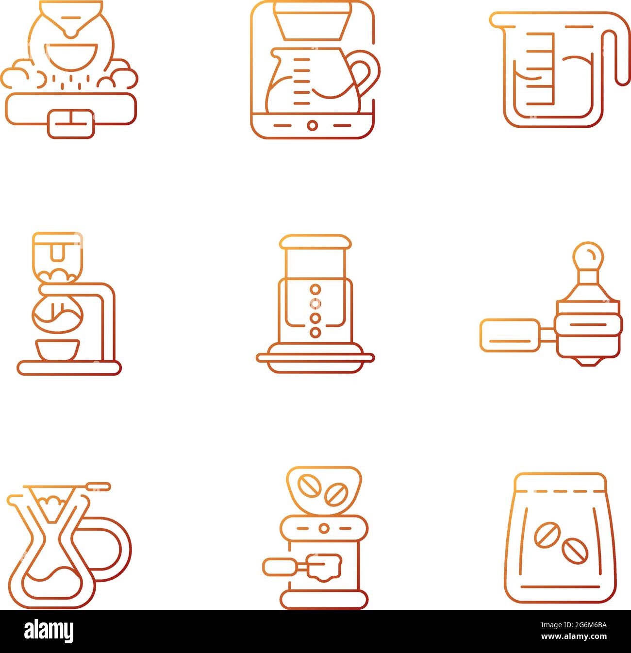 Coffee shop appliance gradient linear vector icons set Stock Vector