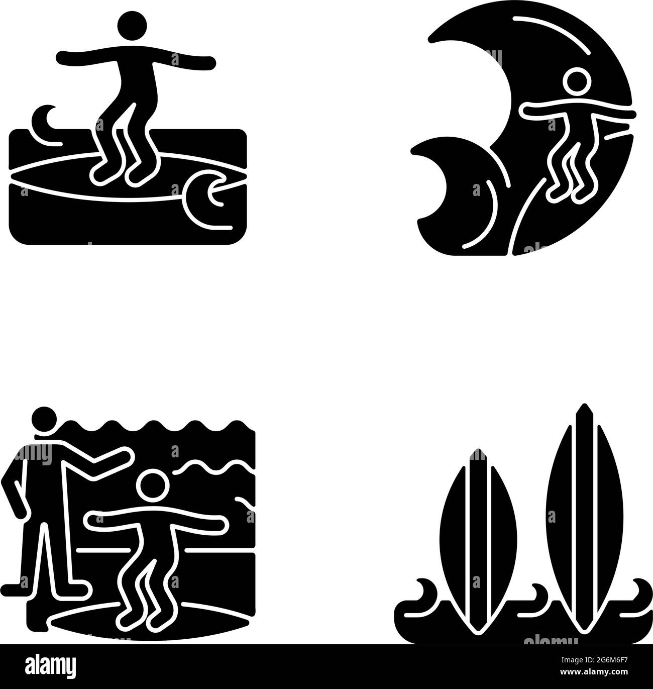Surfboarding black glyph icons set on white space Stock Vector Image ...