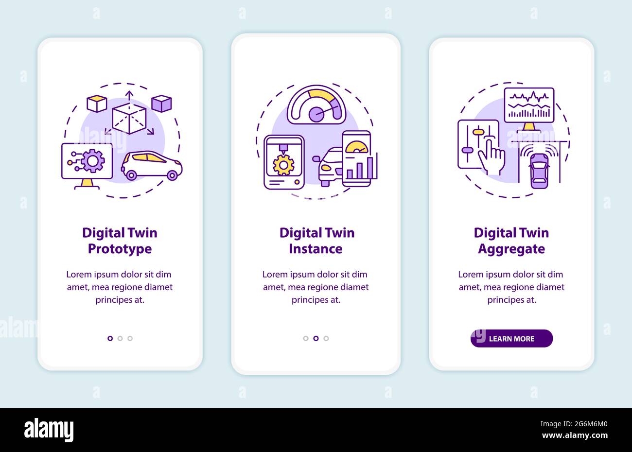 Digital twin types onboarding mobile app page screen Stock Vector