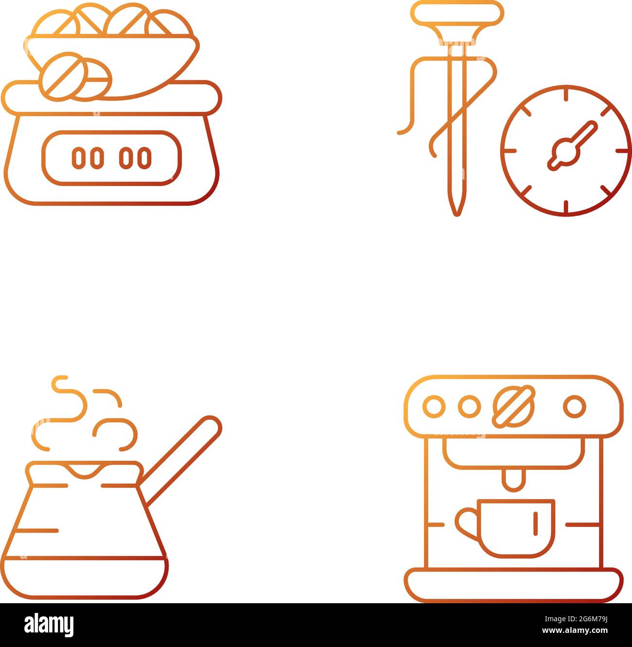Appliance for coffee preparation gradient linear vector icons set Stock Vector