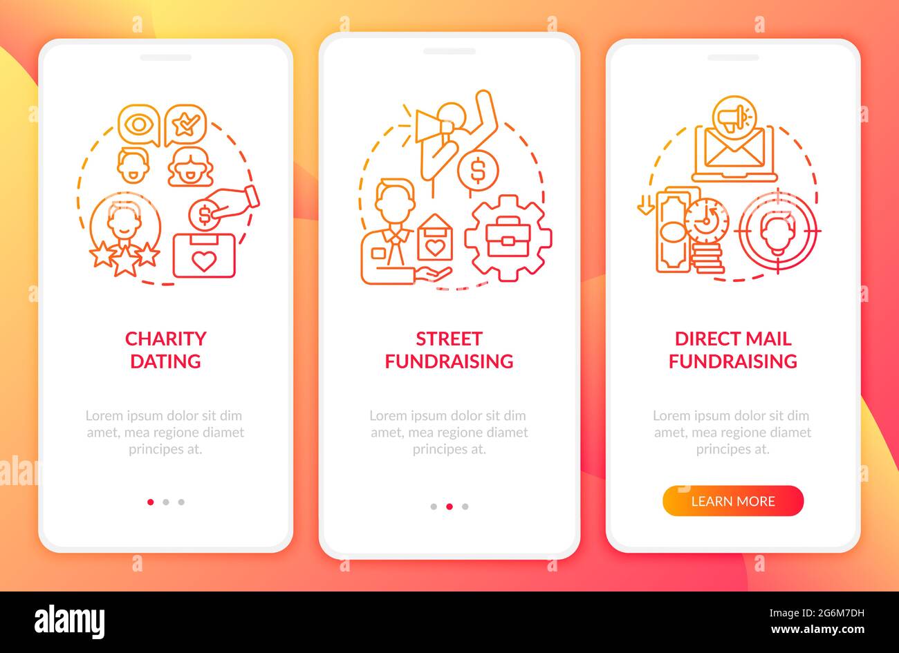 Philanthropic activities onboarding mobile app page screen Stock Vector