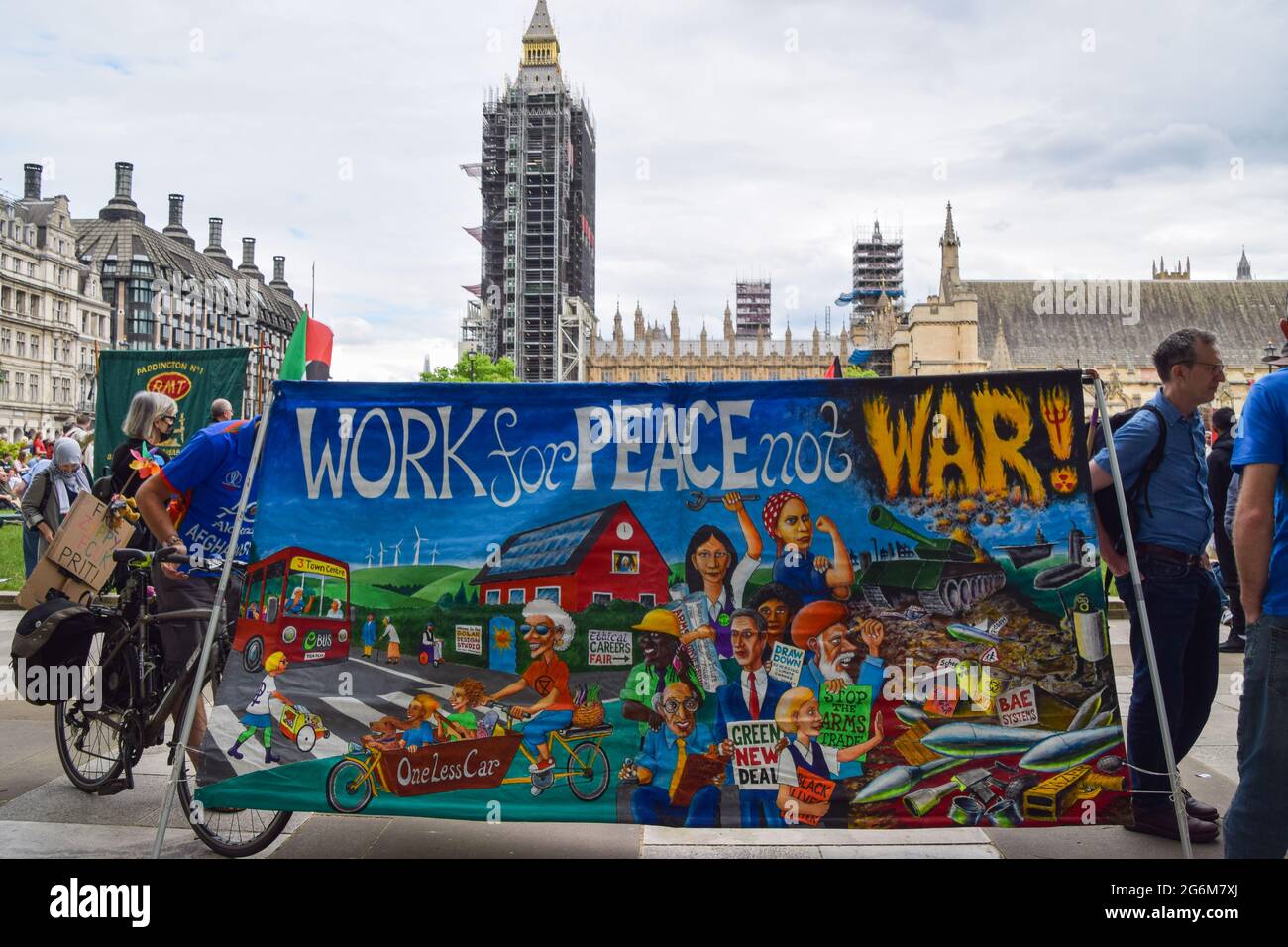 London, United Kingdom. 26th June 2021. Protesters in Parliament Square. Several protests took place in the capital, as pro-Palestine, Black Lives Matter, Kill The Bill, Extinction Rebellion, anti-Tory demonstrators, and various other groups marched through Central London. Stock Photo