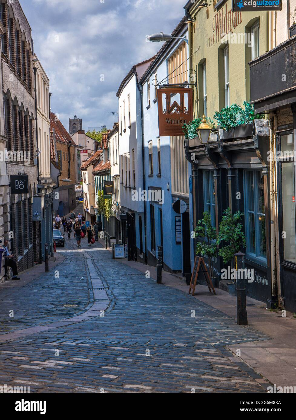 Typical English narrow street scene  at The Lanes quintessentially Norwich East Anglia England Stock Photo