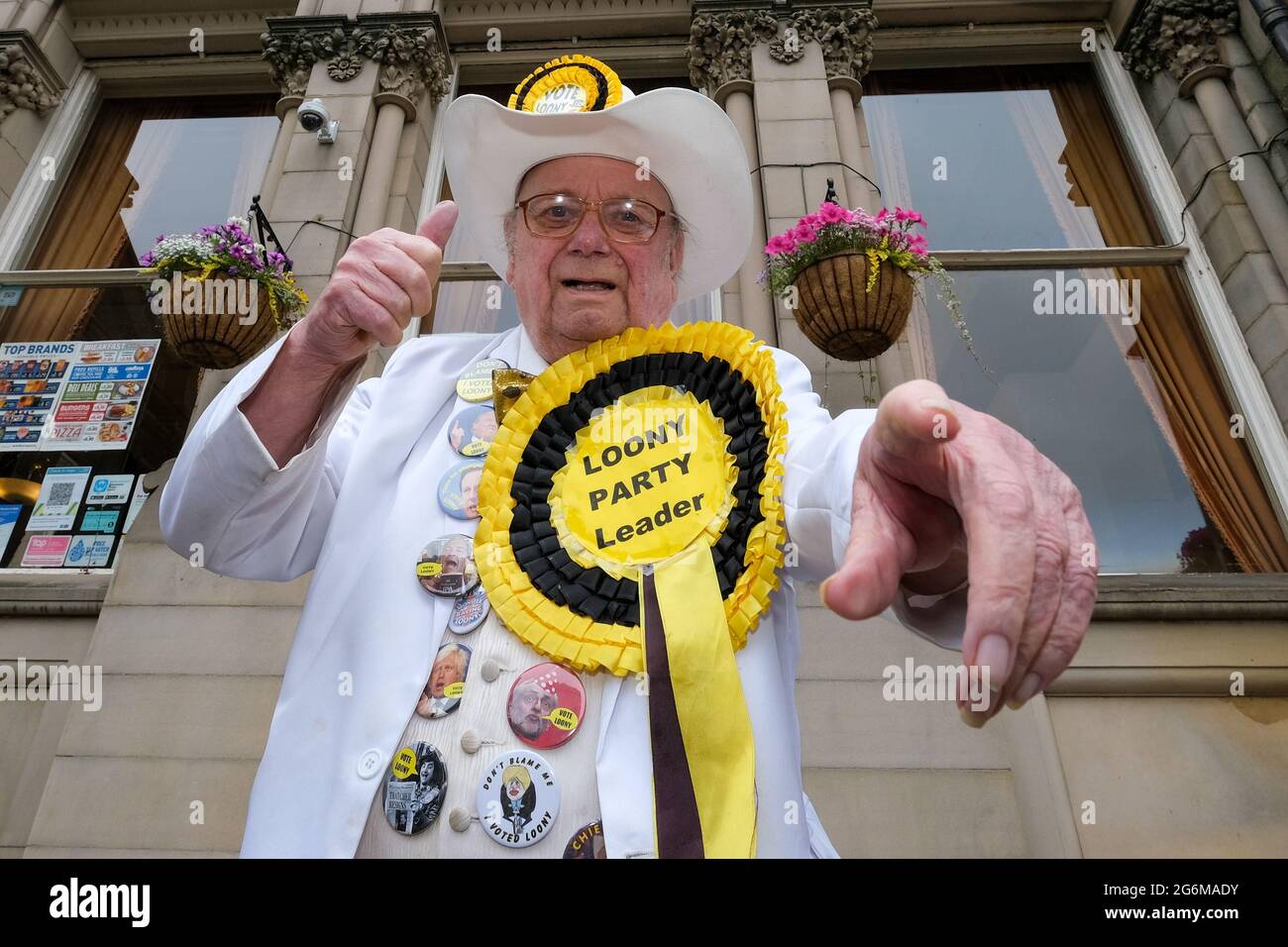 Monster raving Loony Party Leader Alan 'Laud' Hope in residence at The Union Rooms in Batley as he prepares to stand in the Batley and Spen ByElection Stock Photo