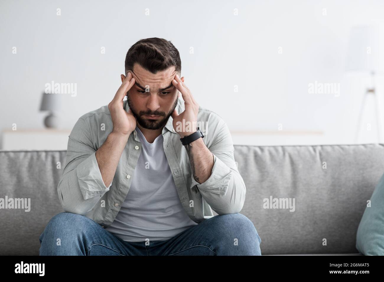 Dramatic lifestyle, migraine, middle age crisis, bad feeling, health problems Stock Photo