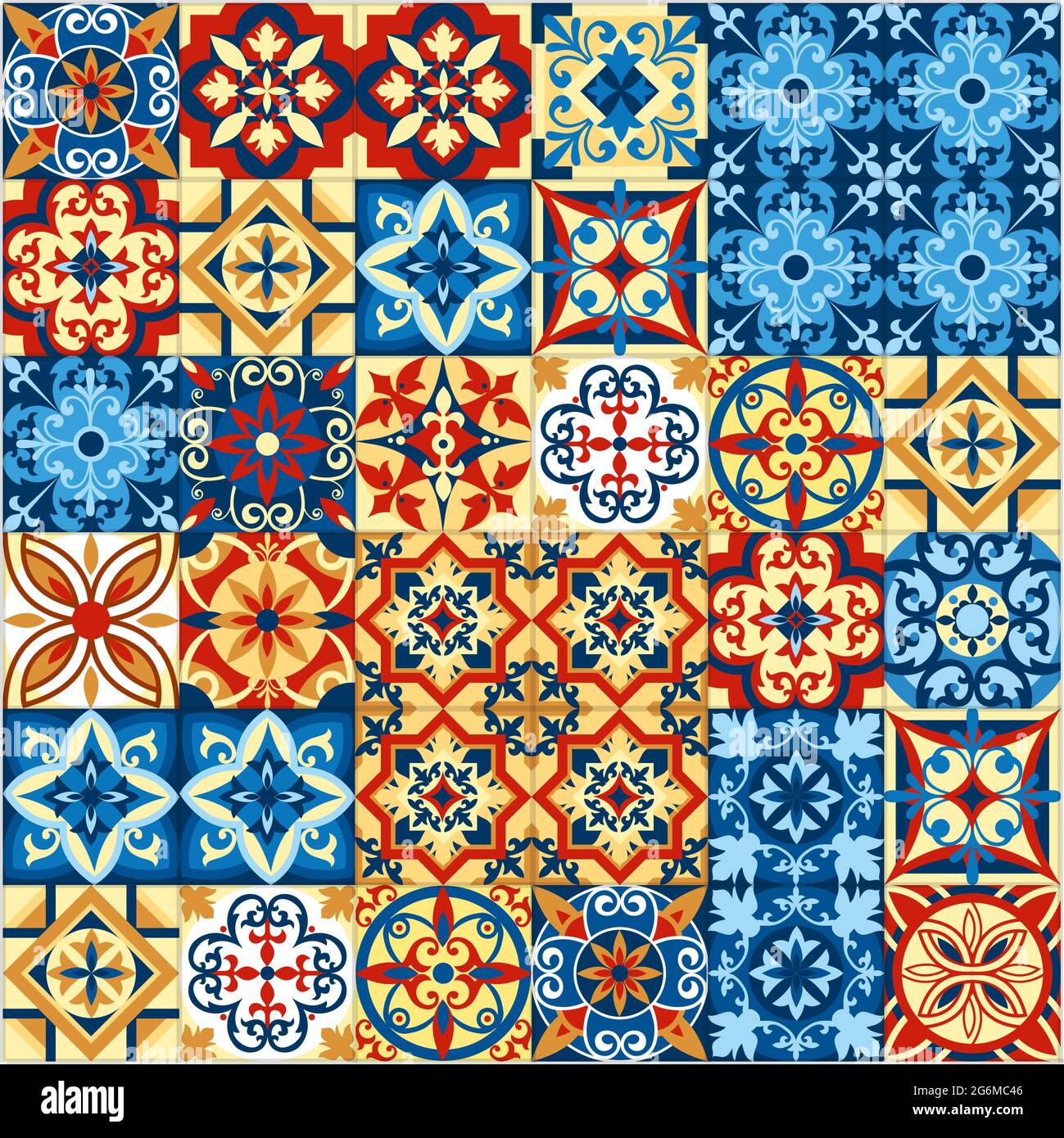 Vector illustration of decorative tile mosaic pattern design in Moroccan style. Stock Vector