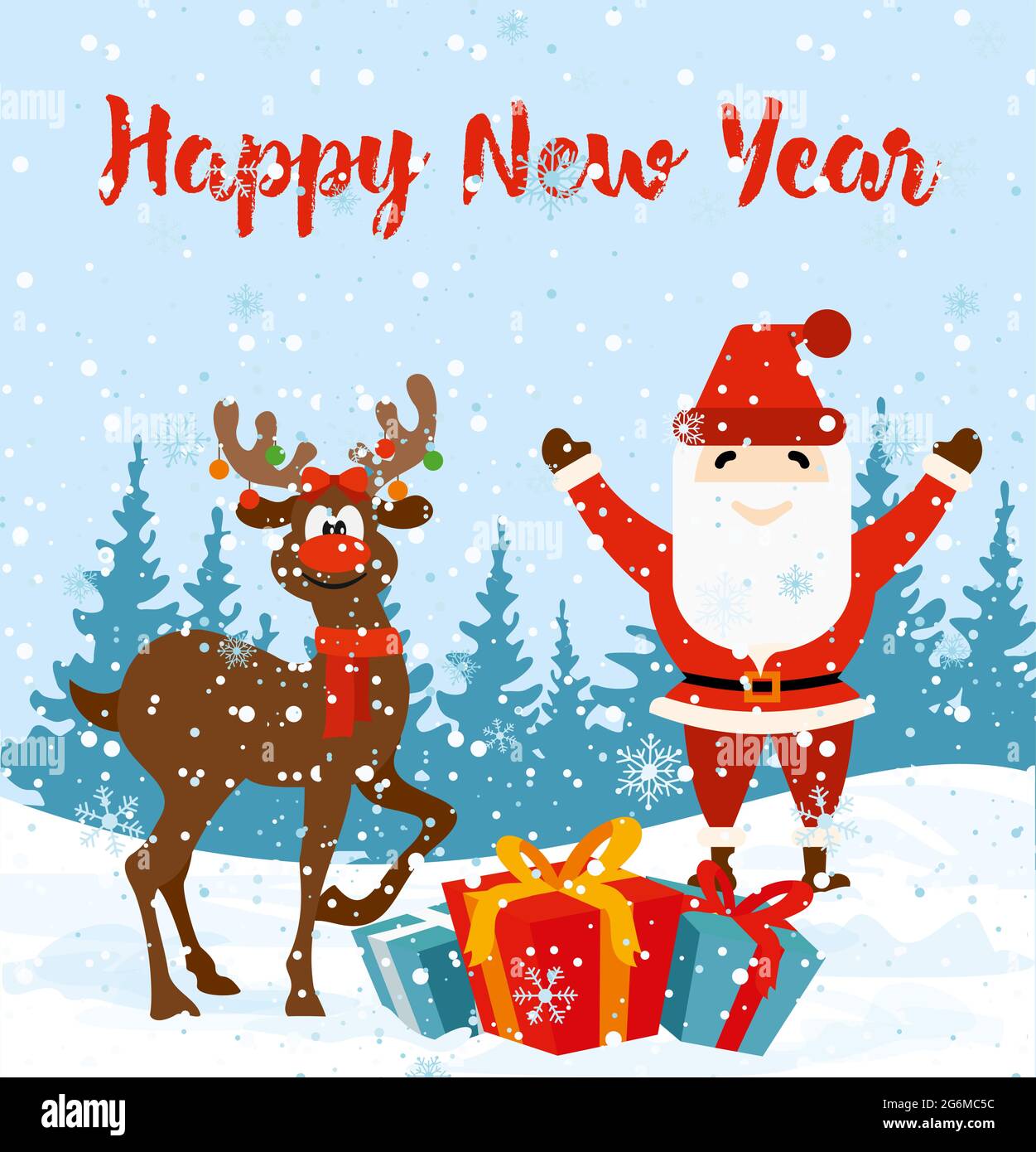 Vector illustration of Christmas greeting card with happy santa and ...