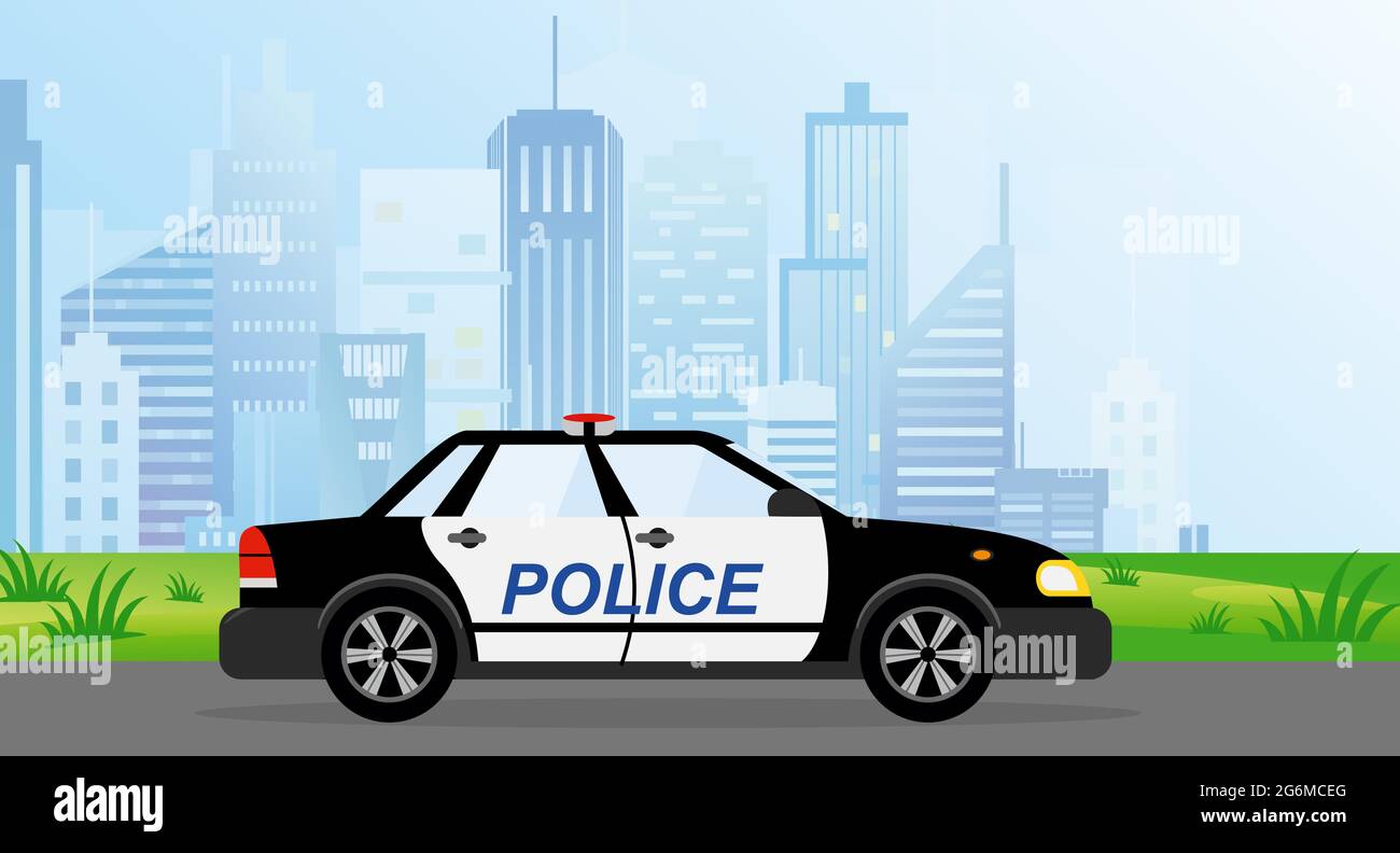 Vector illustration of Police Patrol Car on modern city background in flat  style Stock Vector Image & Art - Alamy