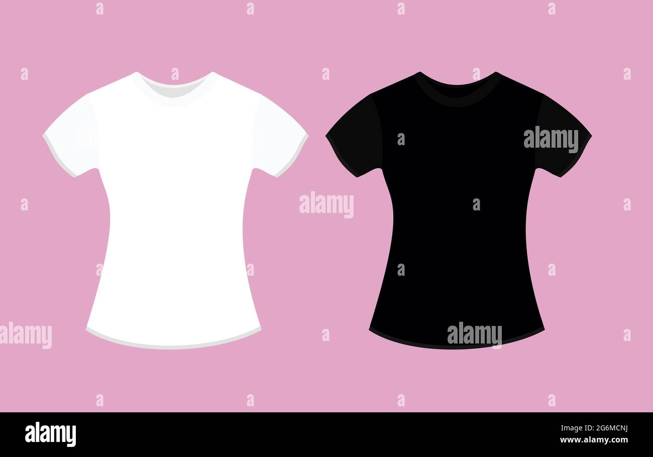 Vector illustration woman T-shirt design template. Black and white t-shirt colors in flat style. Stock Vector