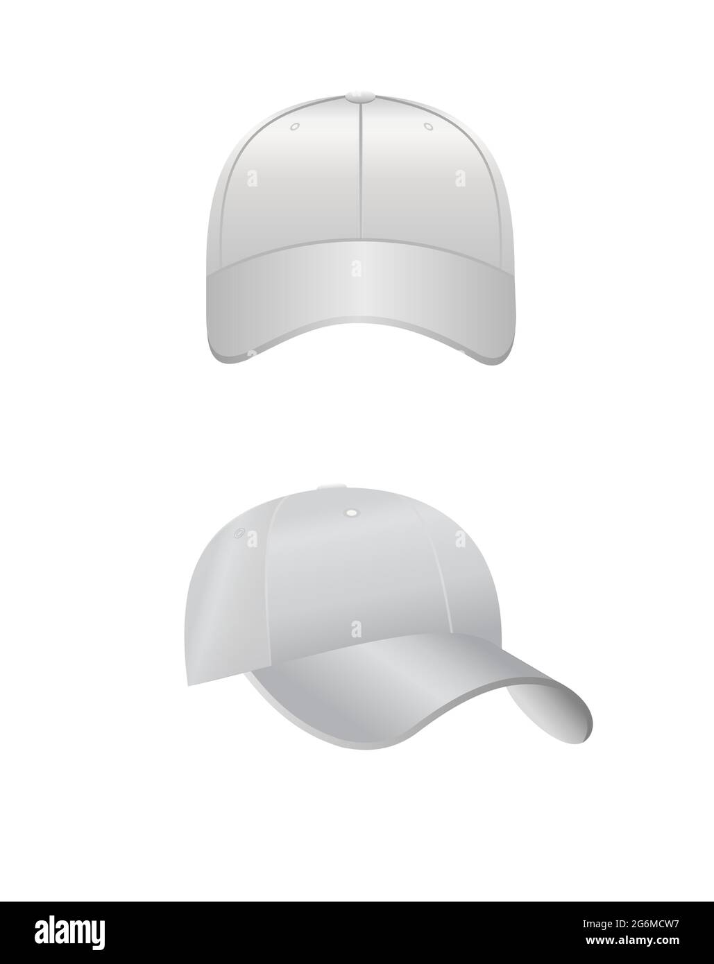 Vector illustration of back front and side view white baseball cap isolated on white background in realistic style. Stock Vector