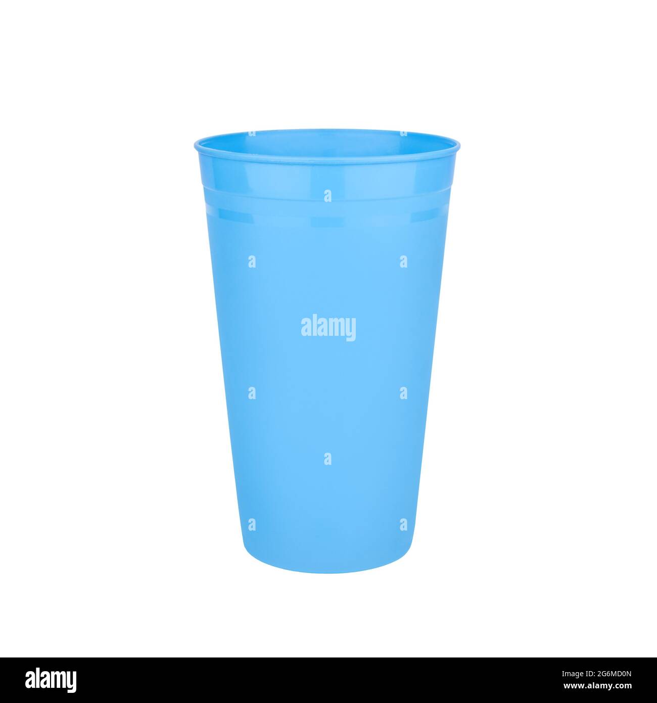 Blue empty plastic cup white background isolated closeup, disposable