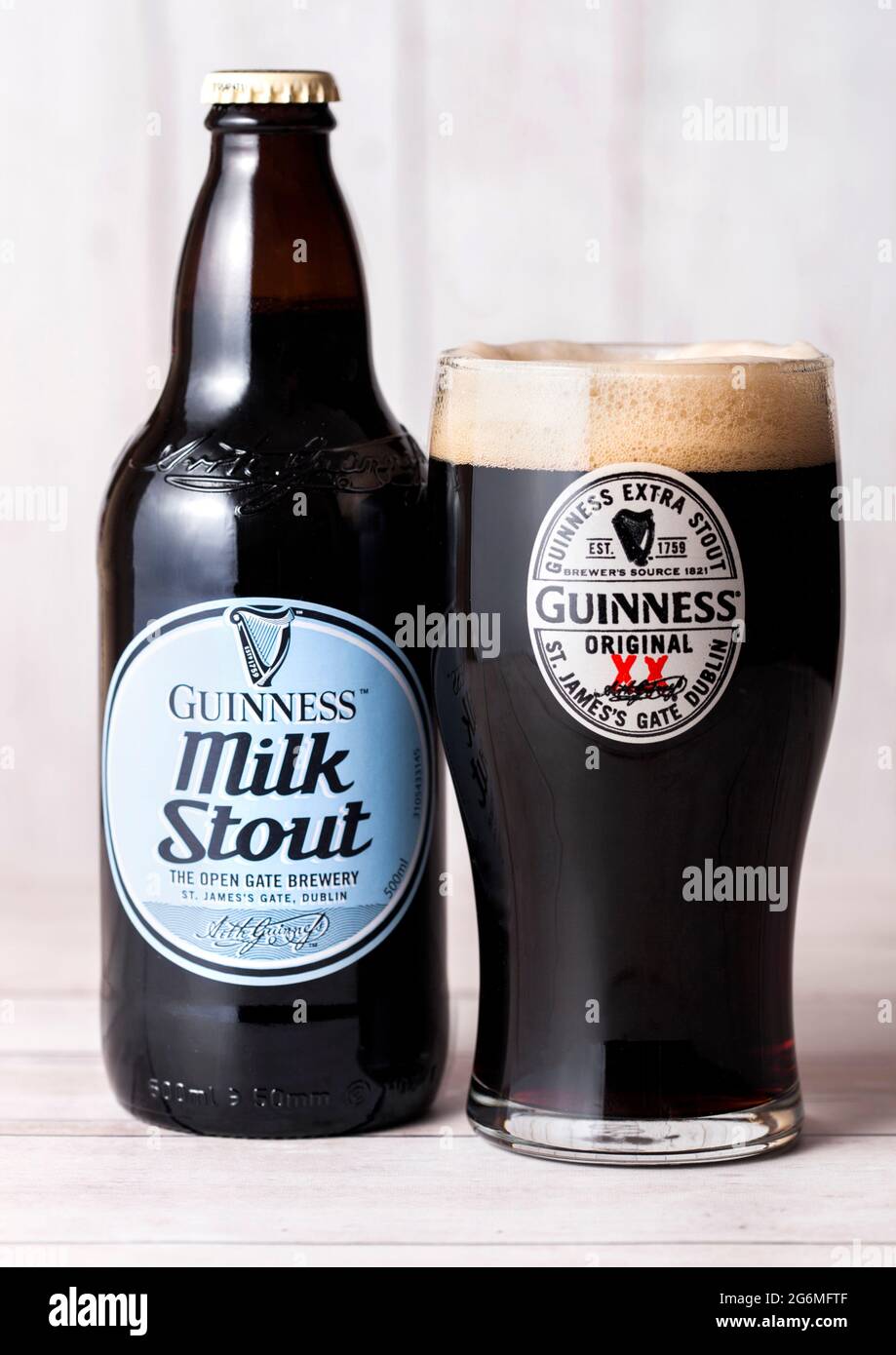 LONDON, UK APRIL 27, 2018 Bottle of Guinness milk stout beer bottle