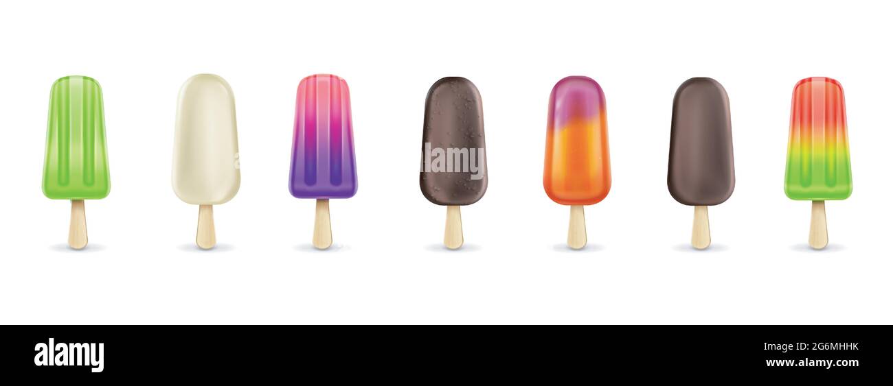 Fruit ice cream lolly on stick fruity popsicle set. Stock Vector