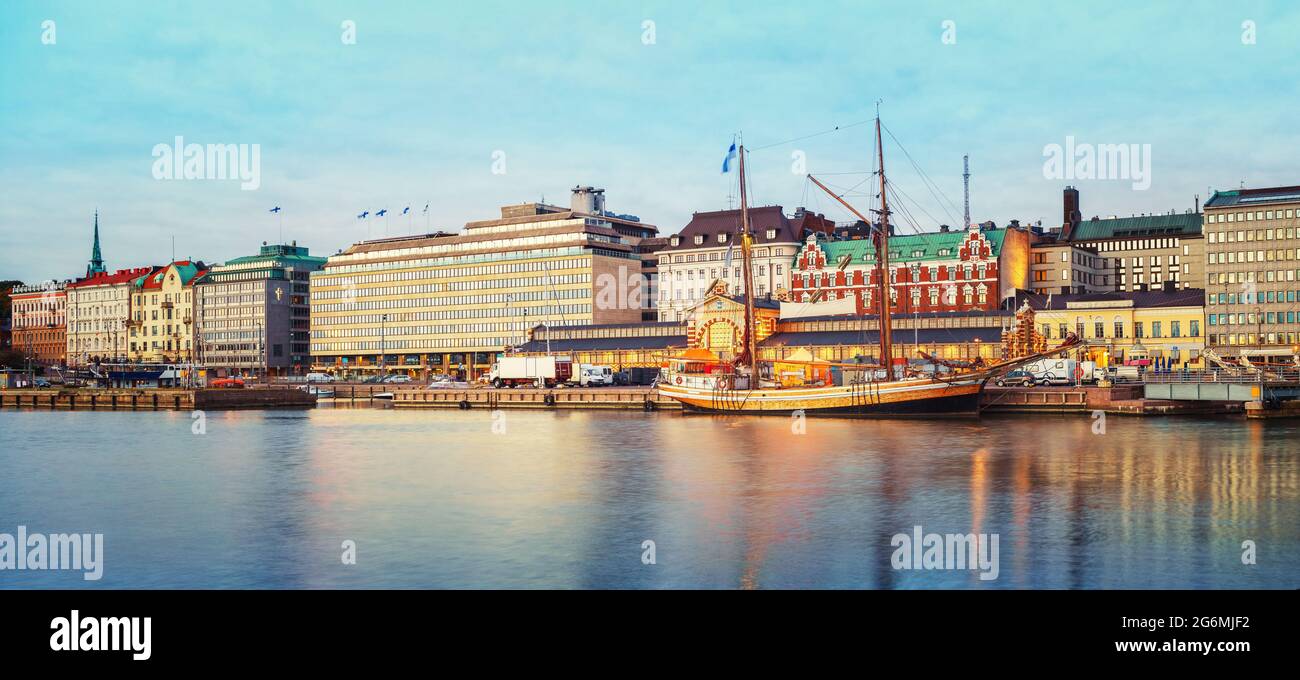 Helsinki harbor at dask, Finland Stock Photo