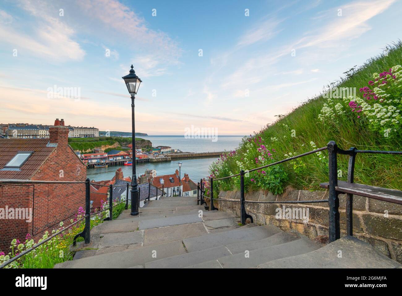 199 Steps at Whitby after sunrise Stock Photo