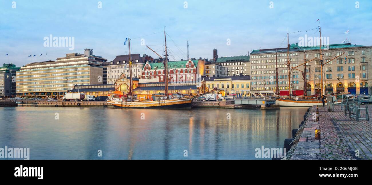 Helsinki harbor at dask, Finland Stock Photo