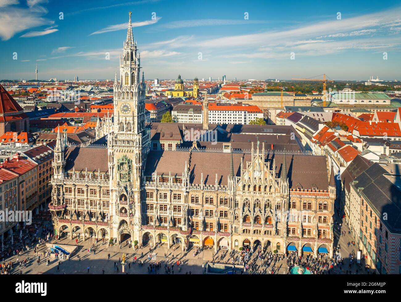 Aerial view of Munchen: New Town Hall Stock Photo