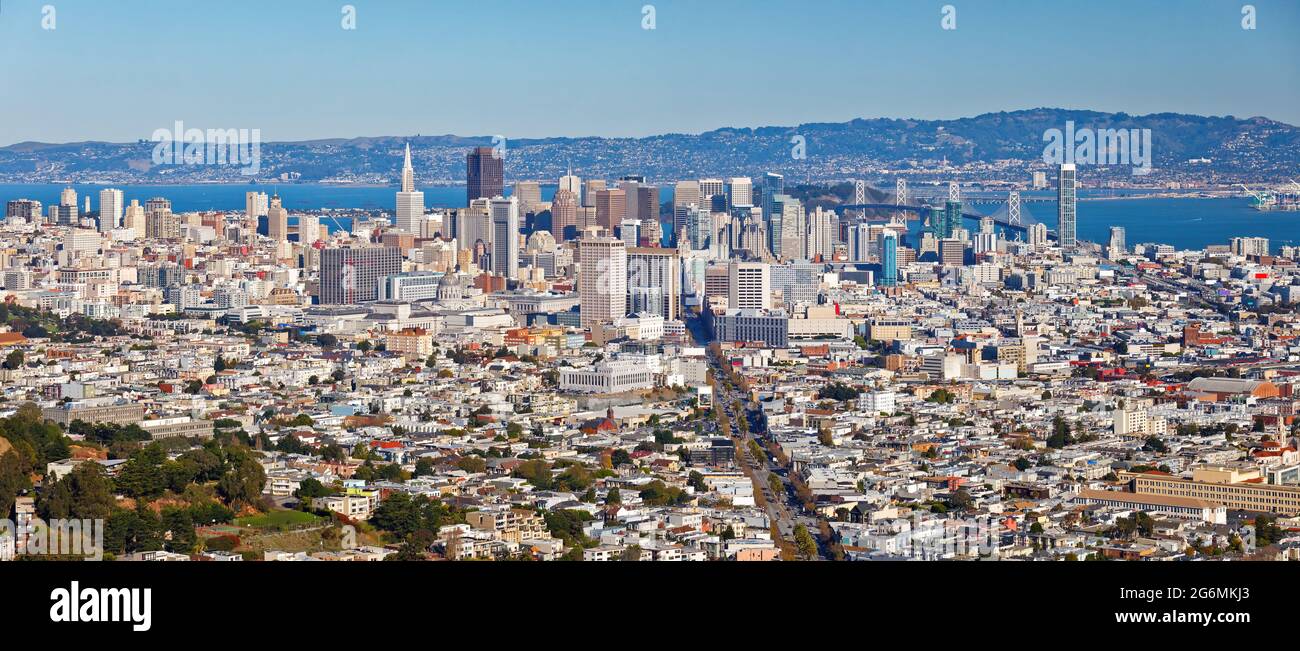 Panoramic cityscape of San Francisco at sunny day, San Francisco, USA Stock Photo