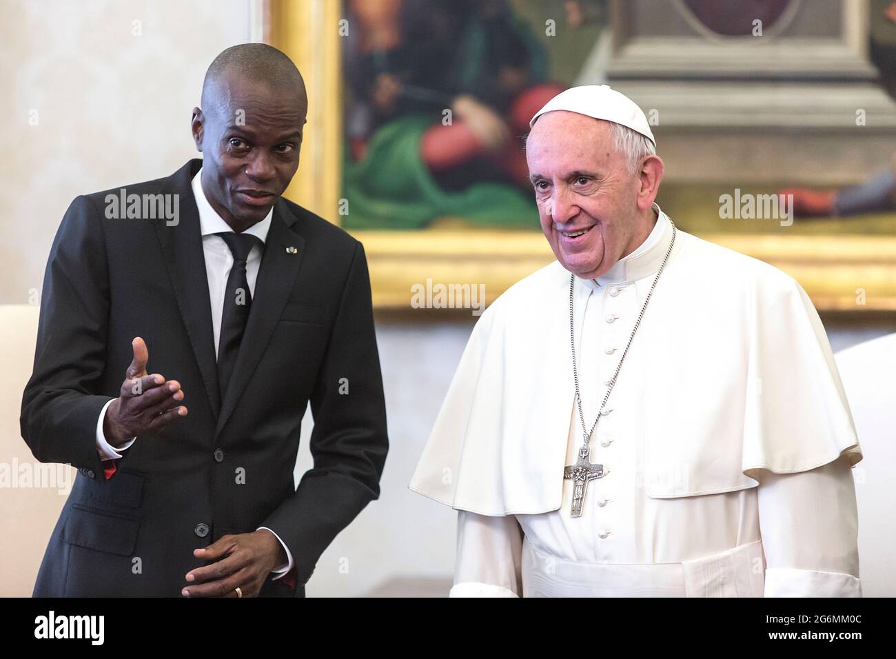 Vatican City State, Vatikanstadt. 07th July, 2021. The president of Haiti, Jovenel Moïse, was assassinated: he was 53 years old. In the photo Pope Francis with the President of the Republic of Haiti H.E. Mr. Jovenel Moise. January 26, 2018 Credit: dpa/Alamy Live News Stock Photo