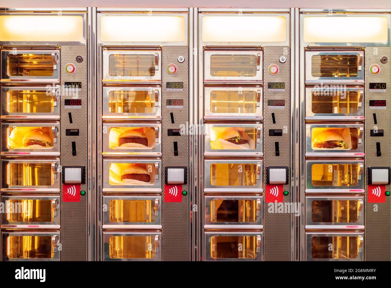 Ordering window with croquette sandwiches of a Dutch snackbar Stock Photo