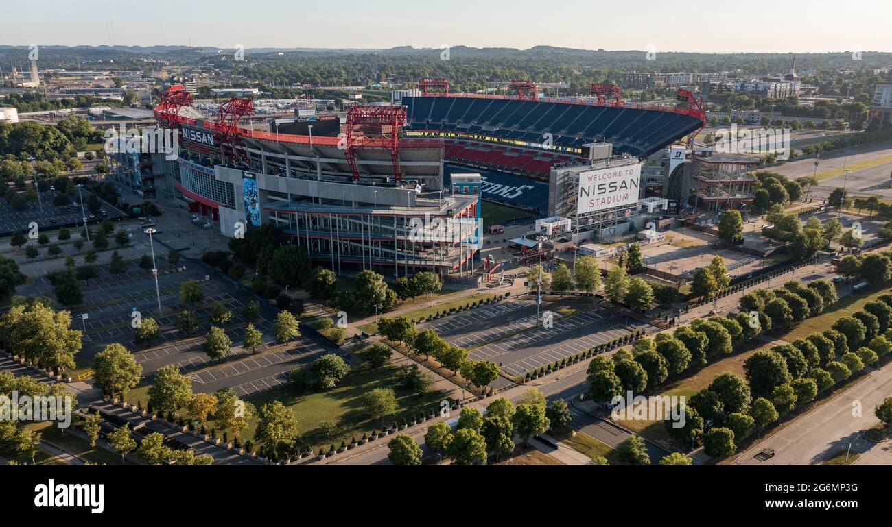 Nashville, Tennessee - 28 June 2021: Nissan Stadium in Nashville Tennessee at sunset in the early morning Stock Photo