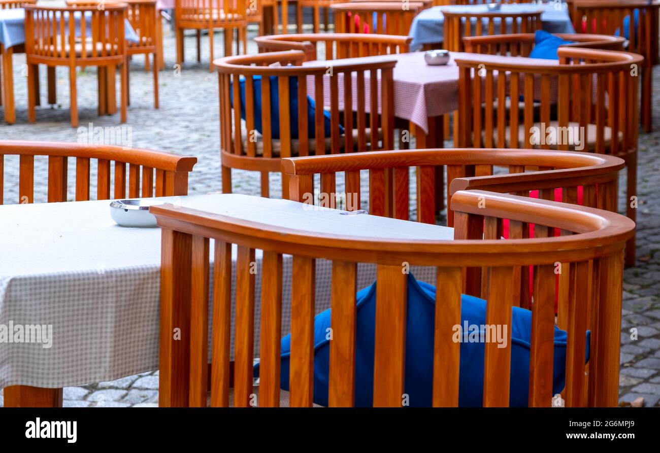 Tables on the terrace in the cafe Dresden Stock Photo