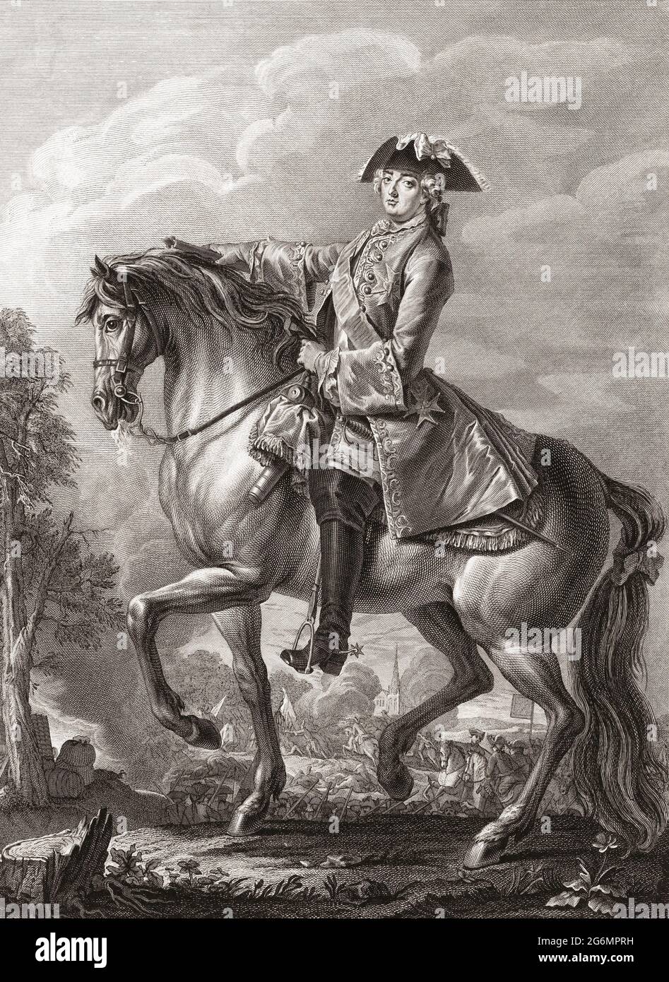 King Louis XV of France, 1710 - 1774. Known as Louis the Beloved, he acceded to the French throne at the age of 5 and ruled until his death 59 years later at the age of 64.  After an engraving by Michel Aubert. Stock Photo