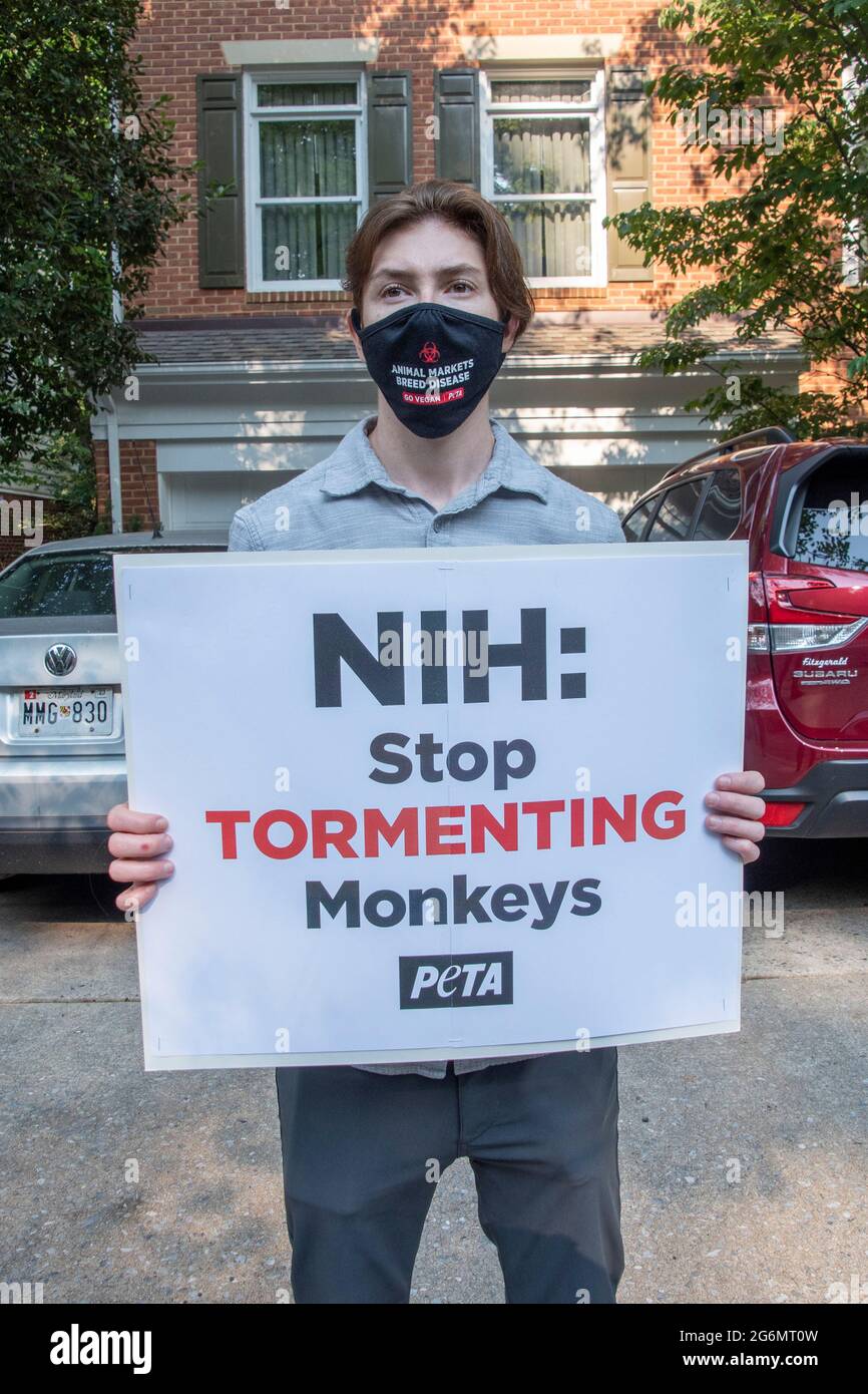 Chevy Chase MD, 7 July 2021 PETA protest NIH continued monkey