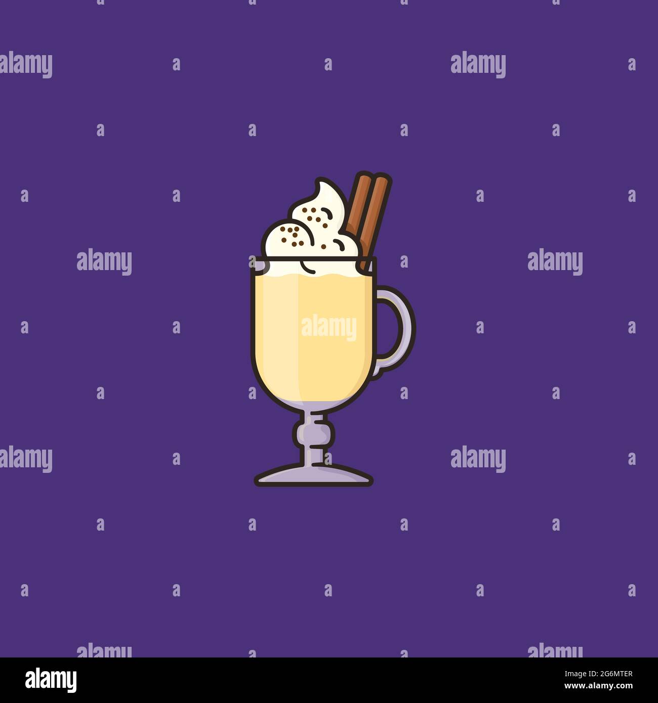 Glass of Eggnog with whipped cream, cinnamon stick and cocoa vector ...