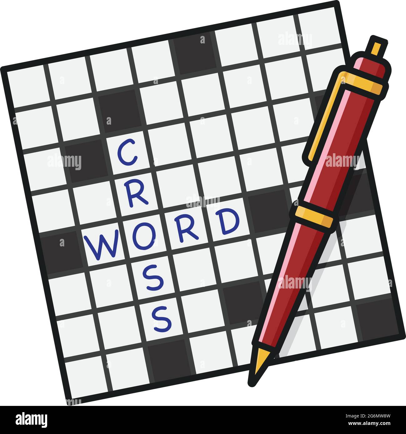 crossword puzzle and ball-point pen isolated vector illustration for Crossword Puzzle Day on December 21. Stock Vector